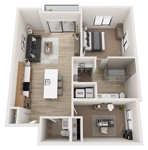 Floor plan for 2 beds, 1.5 baths, 983 sqft